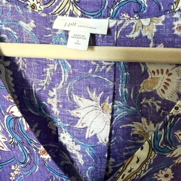 J-Jill Dress Women's Linen Purple Flower Sleeveless Size L - Picture 4 of 6